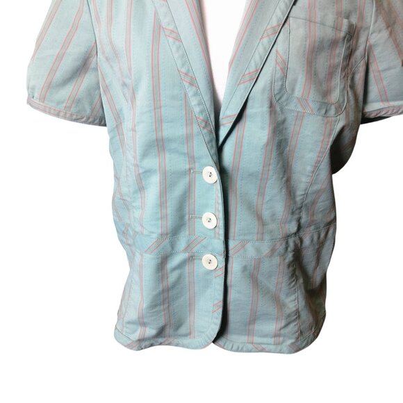 Robert Graham Women's Large Striped 3 Button Closure Top Blouse Short Sleeve - Picture 3 of 8